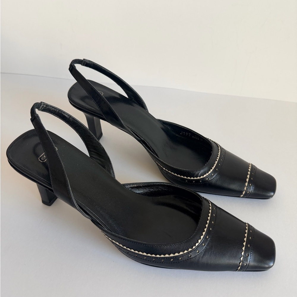 Coach Black Leather Slingback Kitten Heels Size 7 Square Toe - Picture 2 of 8